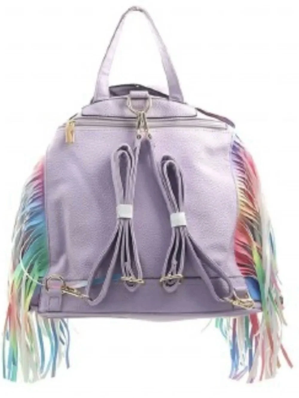 Pastel Lavender Fringe Rainbow Accent Women's Jacket-Style Shoulder backpack